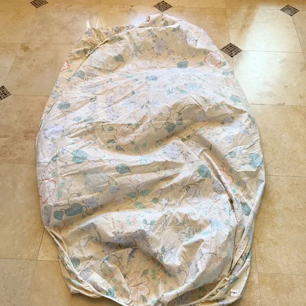 Barbara Brody Martex Twin Sheet Fitted Beige Peach Blue Meandering Vines Floral